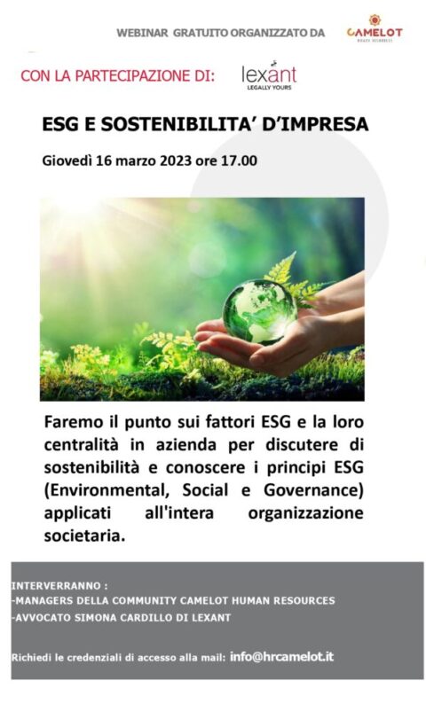 Webinar 16 marzo ore 17.00: un punto su ESG